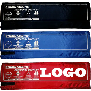 Franol Kombitaschen in Schwarz, Blau und Rot – die rote Tasche mit Beispiel-Logodruck